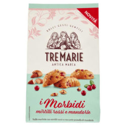 МЕКИ БИСКВИТИ TRE MARIE MORBIDI С ЧЕРВЕНИ БОРОВИНКИ И БАДЕМИ 300 Г