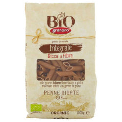 ORGANIC WHOLE WHEAT PASTA GRANORO PENNE RIGATE, 500 G