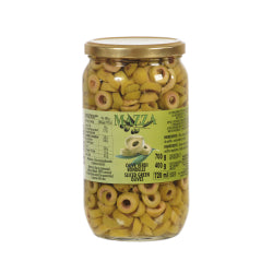 MAZZA SLICED GREEN OLIVES, GLASS JAR 720 ML